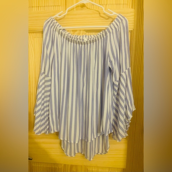 💙💙Striped Off-Shoulder Blouse - Blue and White - Picture 11 of 11